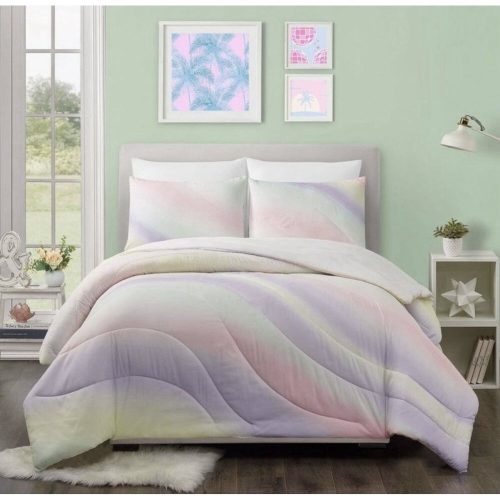 Twin/Twin XL Pastel Wave Swirl Print Comforter & Sham Set - Makers Collective
